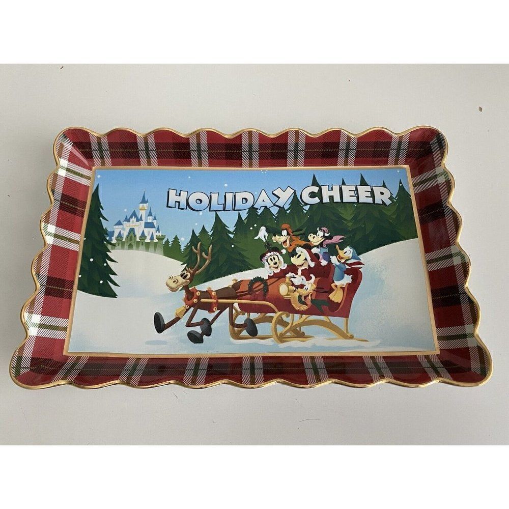 Disney Parks Mickey & Friends Holiday Cheer Ceramic Christmas Tray‎ Dish Platter